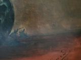 un tableau représentant un chat noir assis sur une table