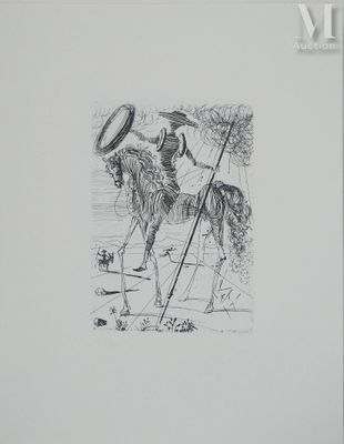 dessin représentant un homme à cheval, coiffé d'un chapeau et muni d'une canne