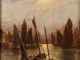 an image of a painting of boats on a body of water