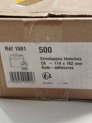Lot de 500 - ENVELOPPES BLANCHES - C6 114x162mm - Fermeture …