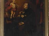 un vieux tableau représentant un homme, une femme et un enfant