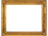 an antique gold frame with a white background