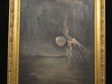 a painting of a woman floating in a body of water