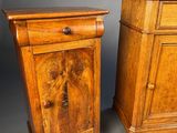 pair of antique walnut bedside tables with marble top