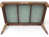 an image of a wooden table with a glass top on a white background