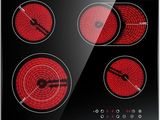 black and red glass cooktop with four burners and four burners