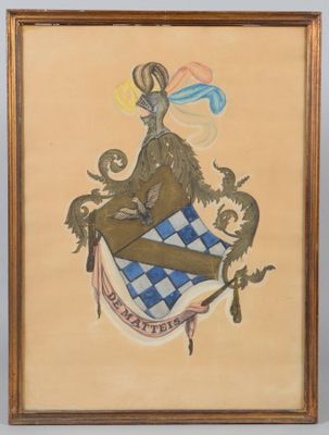 an image of a painting of a coat of arms with a dragon on it