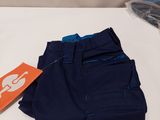 a pair of blue pants sitting on a white table