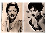 two black and white photos of a woman in a dress and a man in a suit