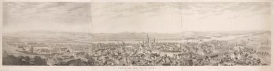 an old black and white photo of a city with a lot of buildings