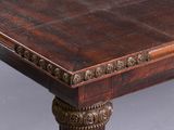 a wooden table with a brown top on a white background