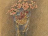 dessin représentant un vase rempli de fleurs posé sur une table
