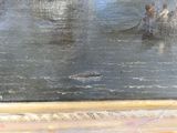 une peinture représentant un homme dans un bateau sur l'eau