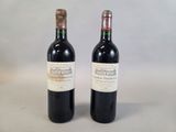 two bottles of wine sitting next to each other on a table