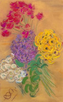 an image of a painting of flowers in a vase on a table