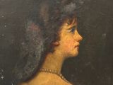 une peinture à l'huile représentant une femme en robe verte, portant un voile