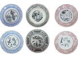 six different plates with different designs on them on a white surface