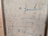 an old picture of a wooden frame with writing on it