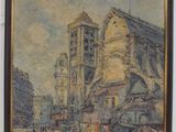 tableau représentant une scène de rue avec des bâtiments et des personnages dans une ville