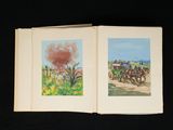 two pictures of a horse drawn carriage in a book