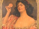 tableau représentant une femme tenant un biscuit dans la main droite