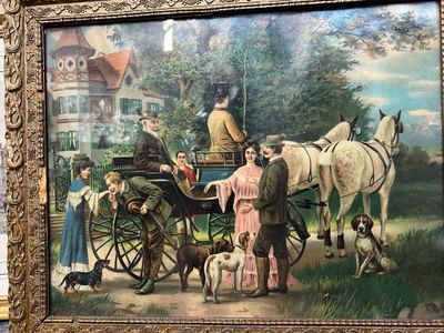 Ensemble de pièces encadrées comprenant 3 gravures représent…