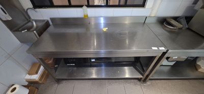 a stainless steel counter in a commercial kitchen