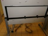 a white board with writing on it sitting on a stand
