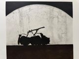 un tableau représentant une moto avec un homme dessus
