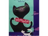 une affiche représentant un chat noir tenant une bobine de fil