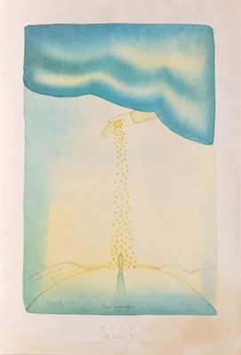 an image of a painting of a person reaching up to the sky