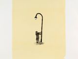 une image représentant un dessin en noir et blanc d'un lampadaire et d'un singe