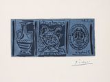 an image of a blue and black drawing of three vases
