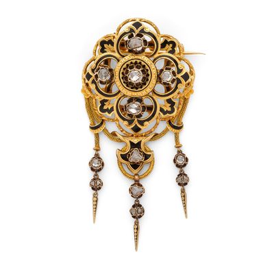 Broche “Napoléon III” Diamants taille rose et émail noir