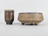 pair of japanese pottery bowls and a vase, 20th century