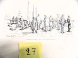 un dessin représentant un groupe de personnes dans la rue