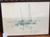 une image d'un tableau représentant un bateau dans l'eau