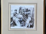 painting of a group of soldiers sitting in a field with a dog