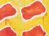 a painting of red and yellow squares on a yellow background
