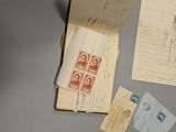 a box with a lot of old stamps on it