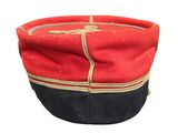 a red and black hat on a white background