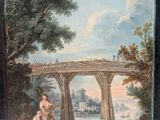 an image of a painting of a woman and a child on a bridge