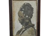a painting of a woman with a headdrek and a necklace