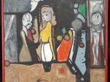 une peinture représentant un groupe de personnes dans une pièce
