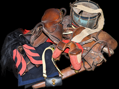 many different types of leather items on a black background