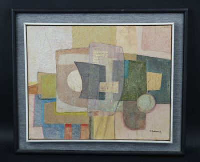peinture représentant des formes abstraites dans un cadre noir sur fond noir