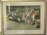 peinture d'un groupe de personnes assises autour d'une table dans une pièce