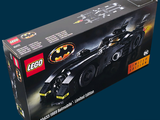 lego batman batmobile set in a box on a blue background