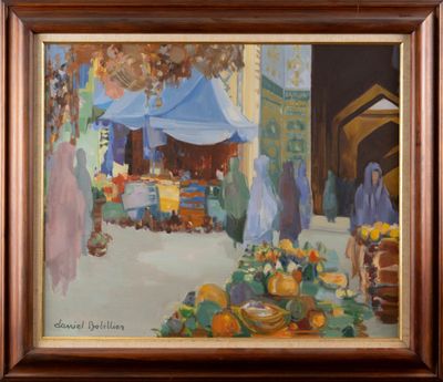 Danile BOBILLIER (1923), "Place de marché animée", huile sur…