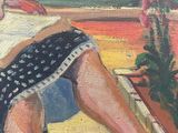 a painting of a woman sitting in a chair reading a book